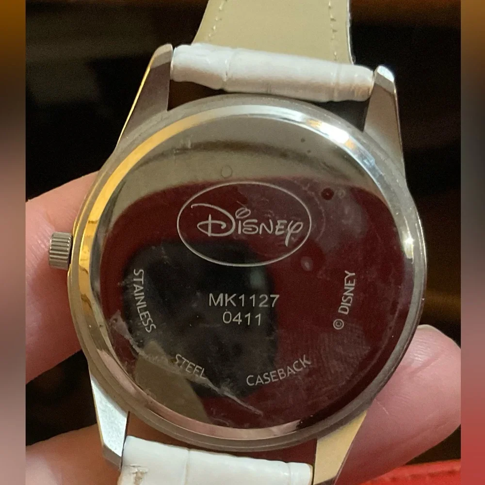 Disney:Steamboat Willie white leather band vintage wrist watch about 9” inches.